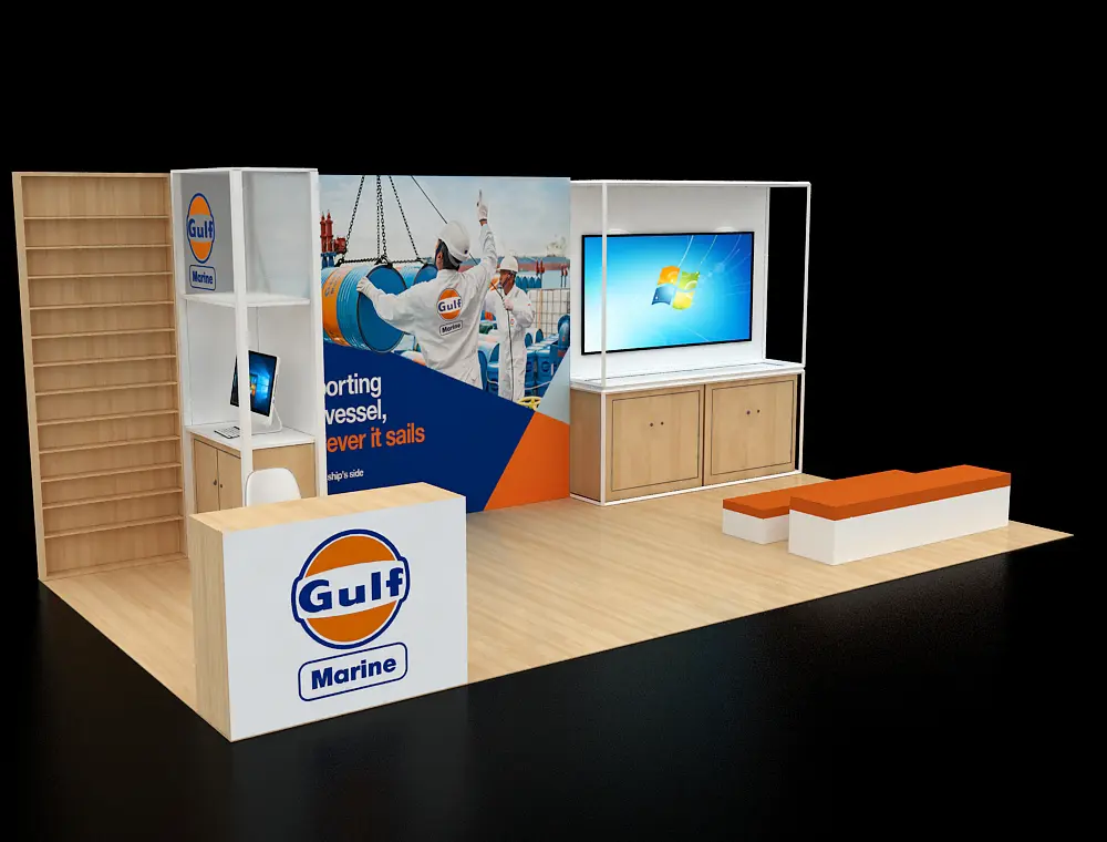 10×20 trade show booth with graphic backdrop panels