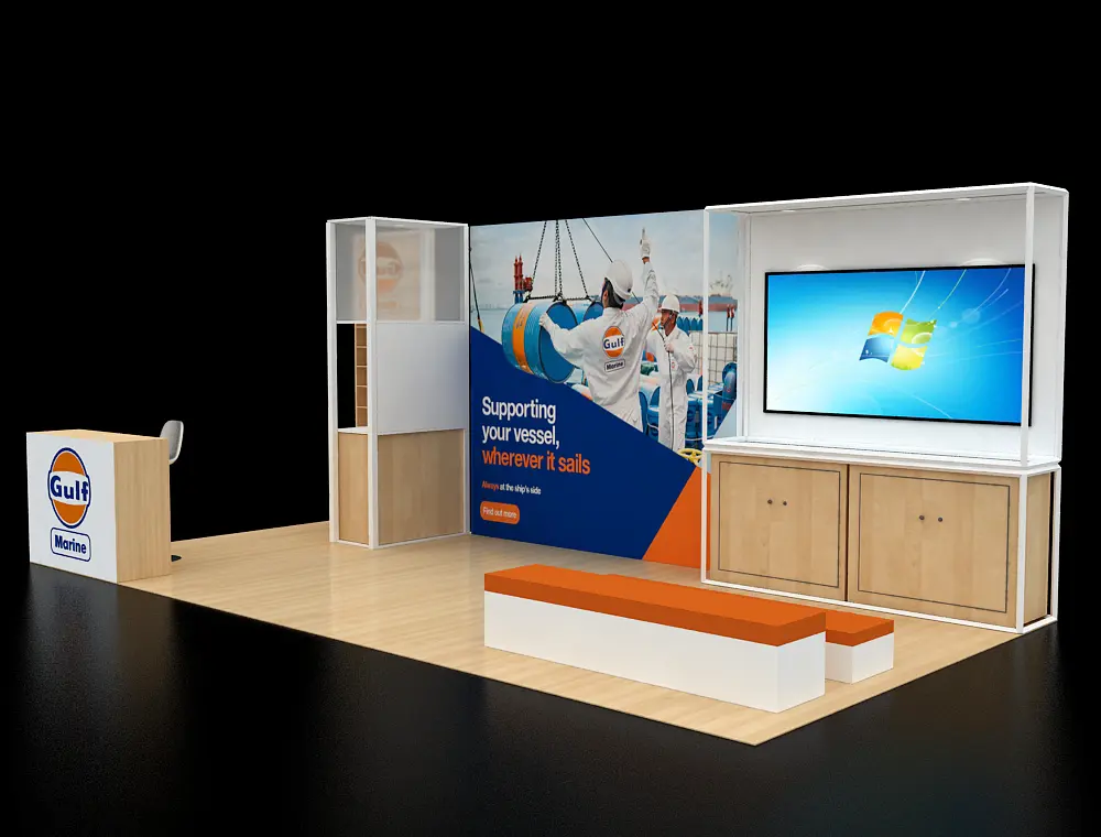 10×20 trade show booth with graphic backdrop panels