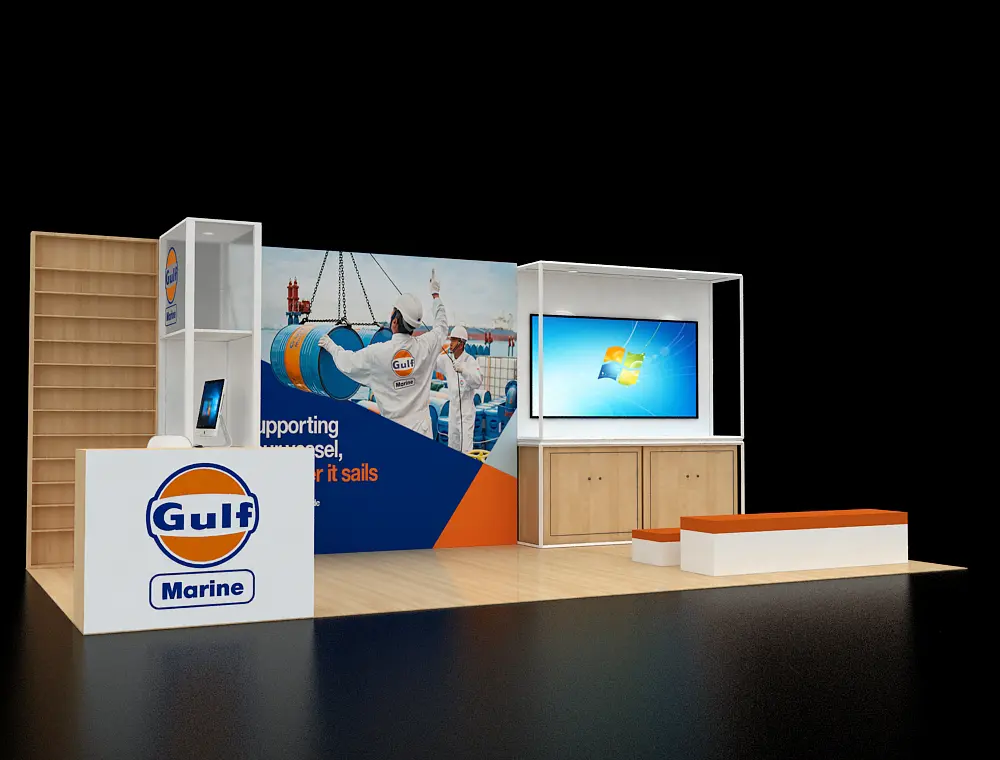 10×20 trade show booth with graphic backdrop panels