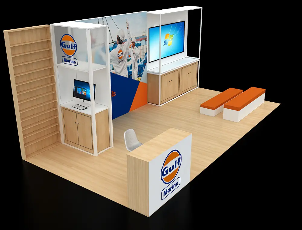 10×20 trade show booth with graphic backdrop panels