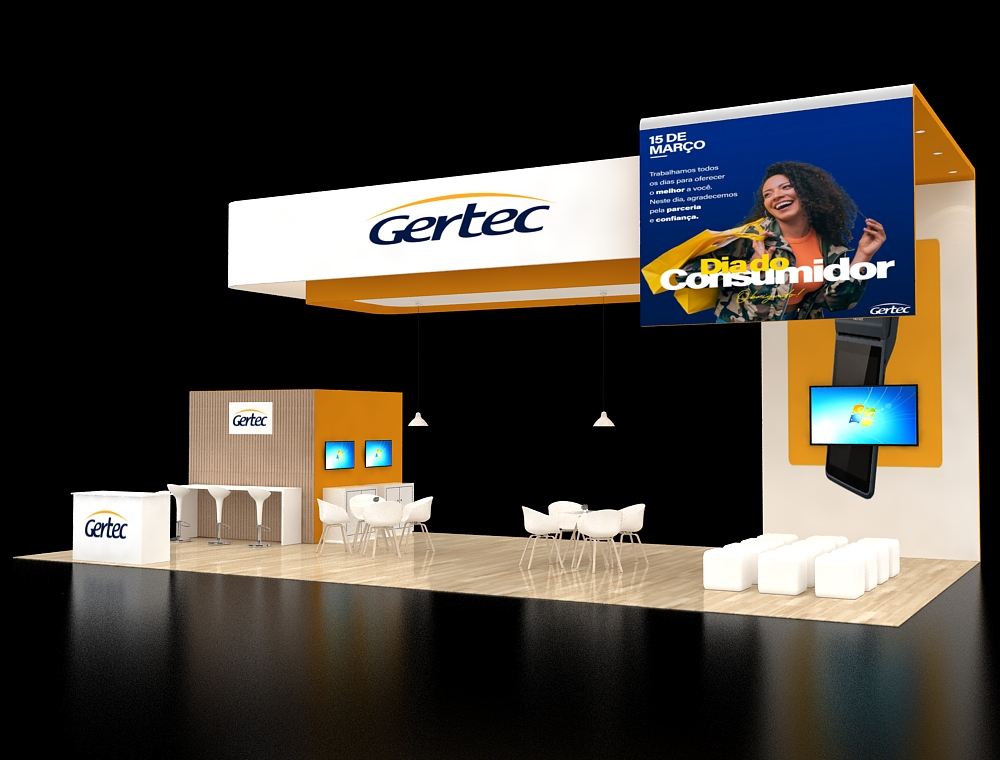 Modern 20x40 booth showcasing products