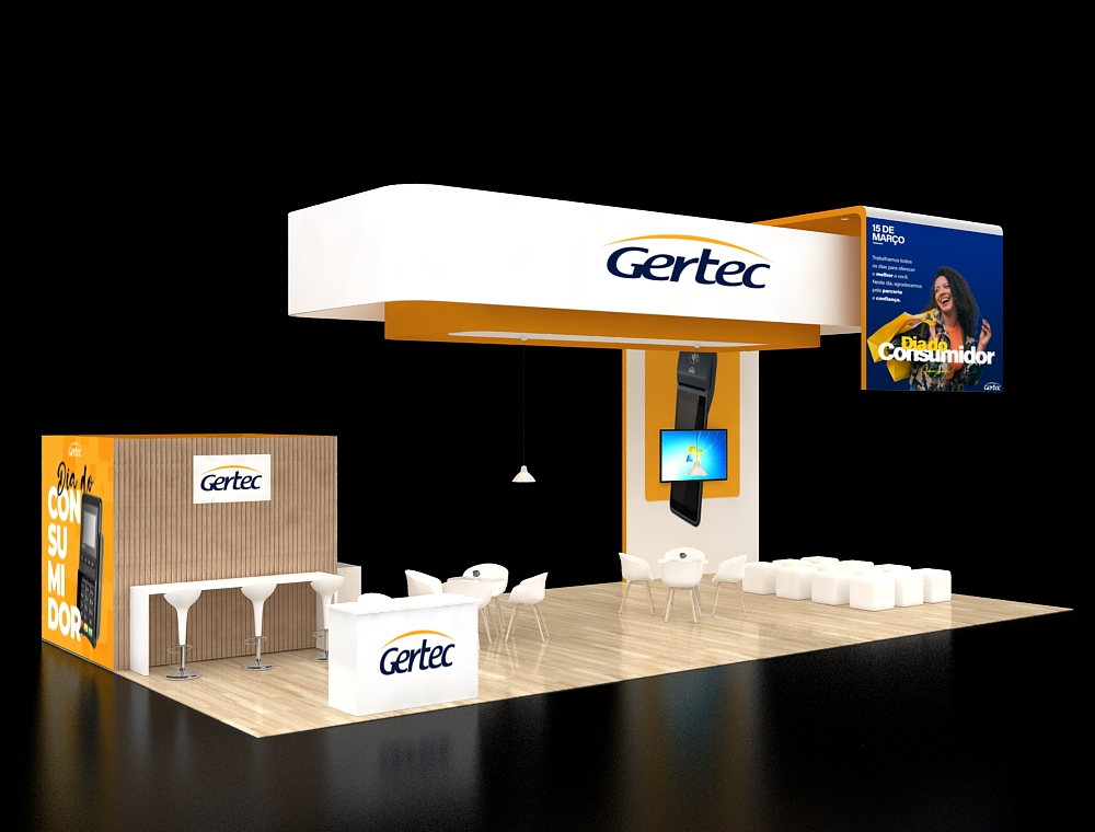 Modern 20x40 booth showcasing products