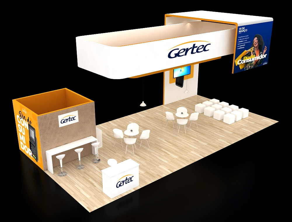 Modern 20x40 booth showcasing products