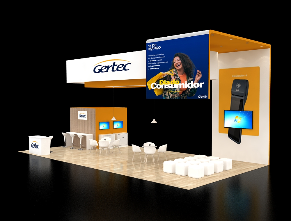 Modern 20x40 booth showcasing products