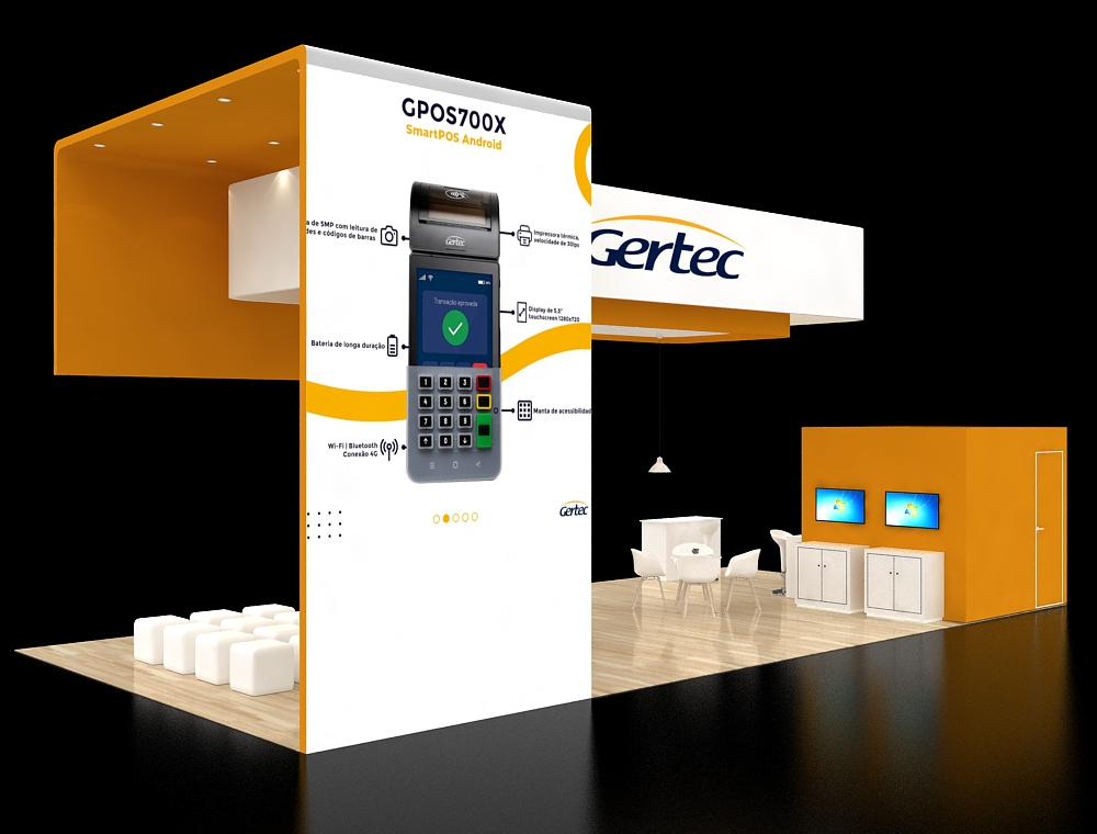 Modern 20x40 booth showcasing products