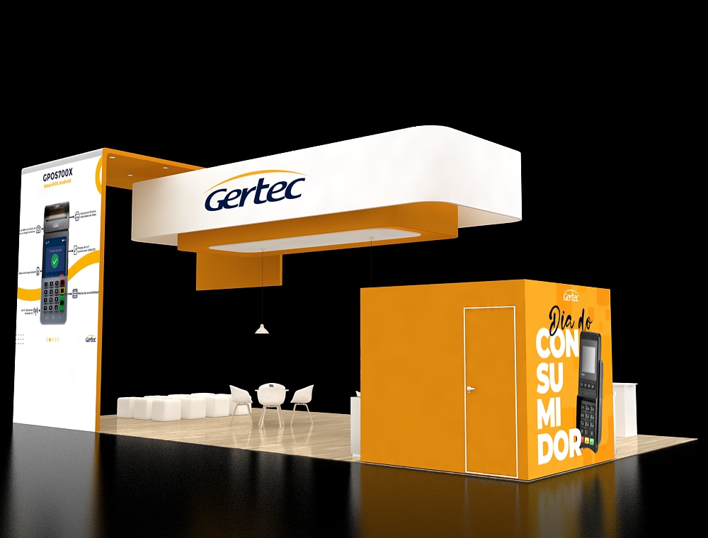 Modern 20x40 booth showcasing products