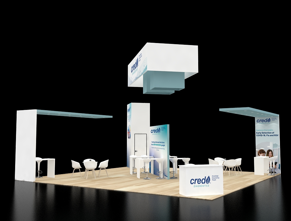 Exhibit booth 30x30 with wide open aisle design