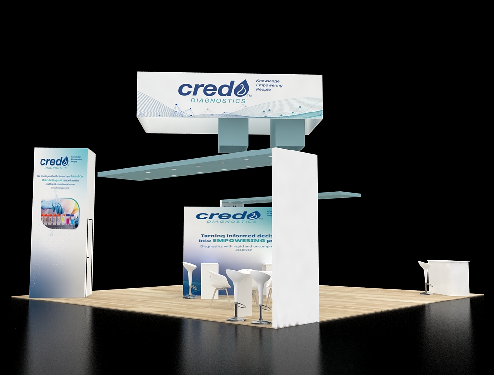 Exhibit booth 30x30 with wide open aisle design