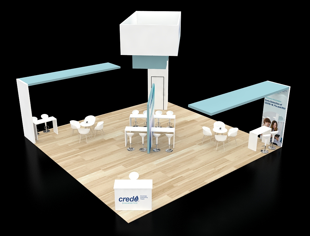 Exhibit booth 30x30 with wide open aisle design