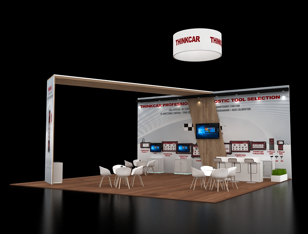 30x30 exhibit with modular demo and product units