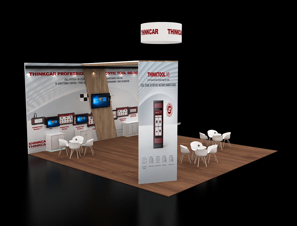 30x30 exhibit with modular demo and product units