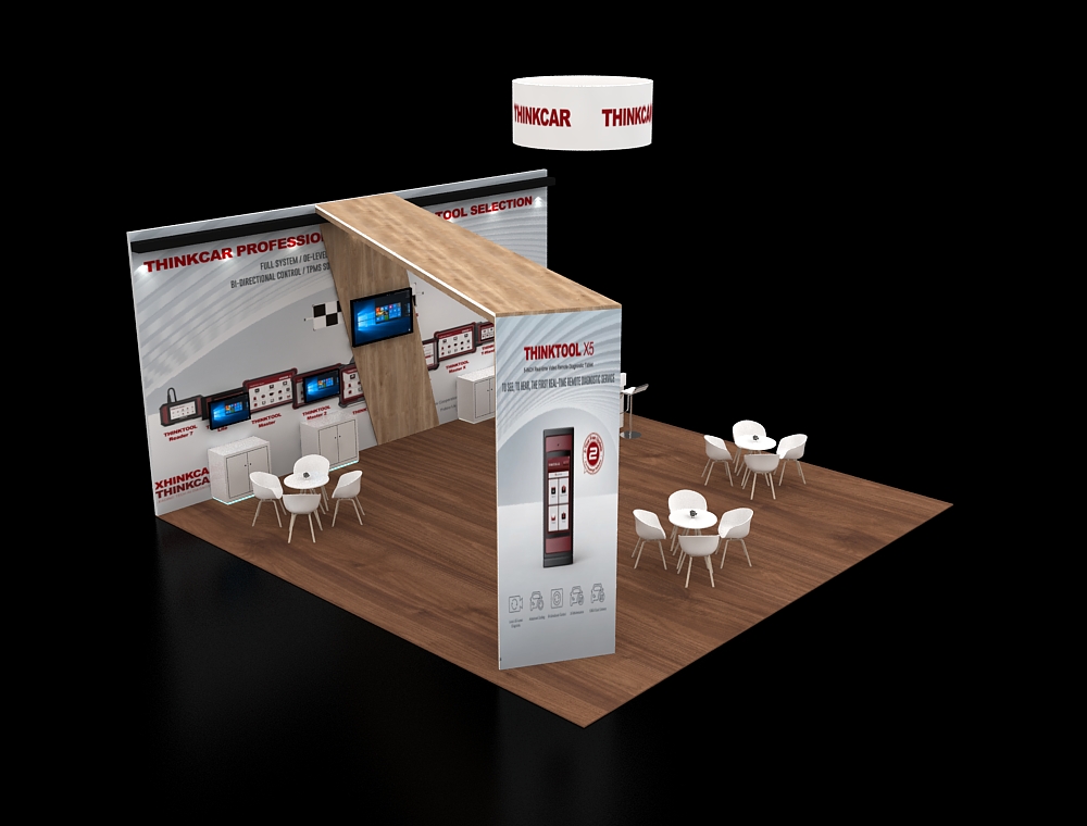 30x30 exhibit with modular demo and product units