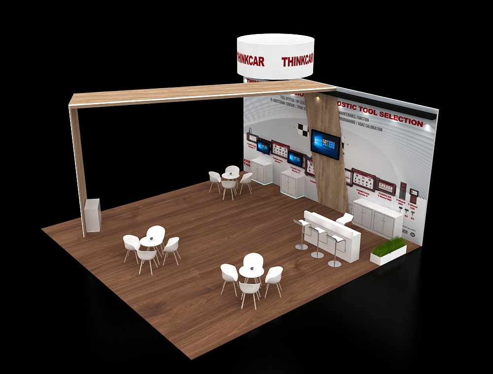 30x30 exhibit with modular demo and product units