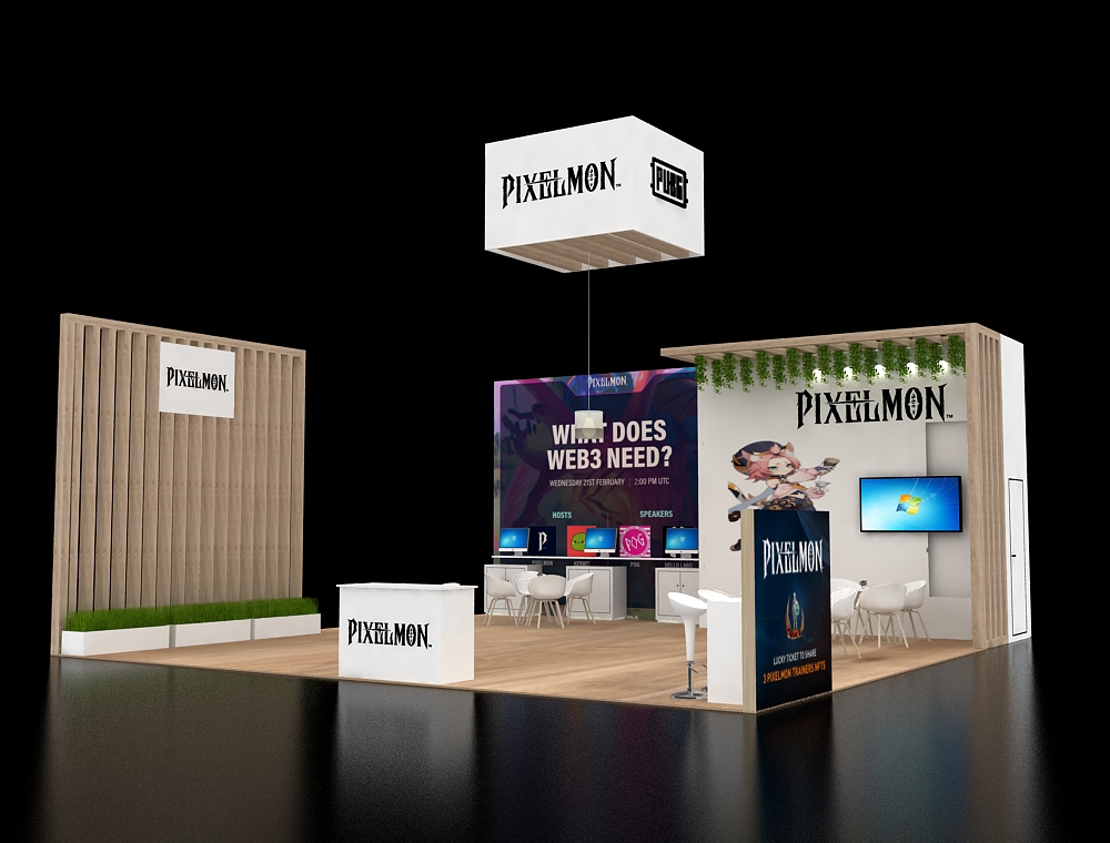 Trade booth 30x30 with dual LED signage walls