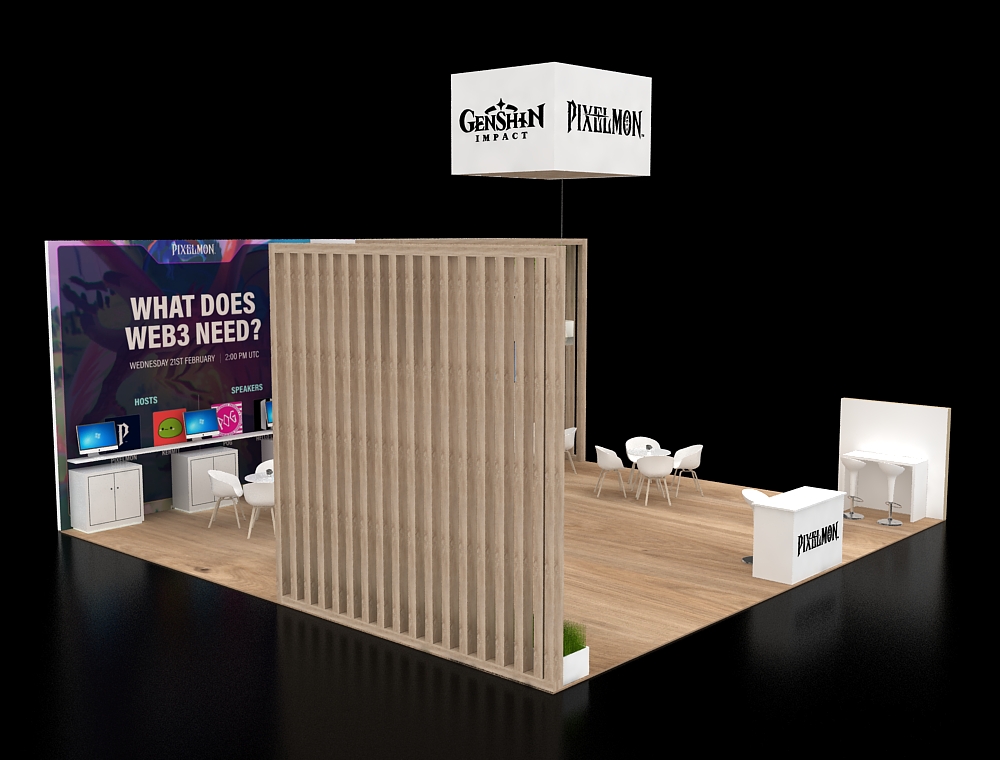 Trade booth 30x30 with dual LED signage walls