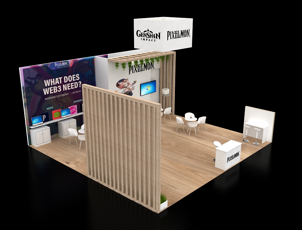 Trade booth 30x30 with dual LED signage walls