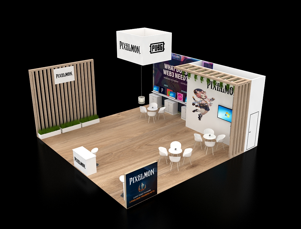 Trade booth 30x30 with dual LED signage walls