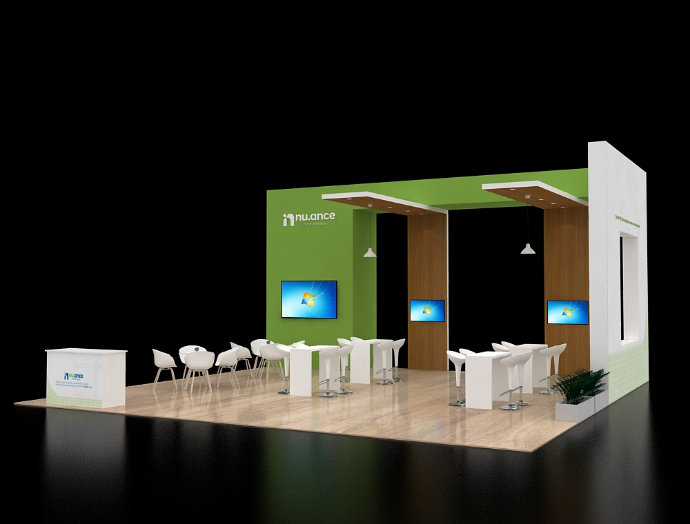 30x30 booth with illuminated reception area