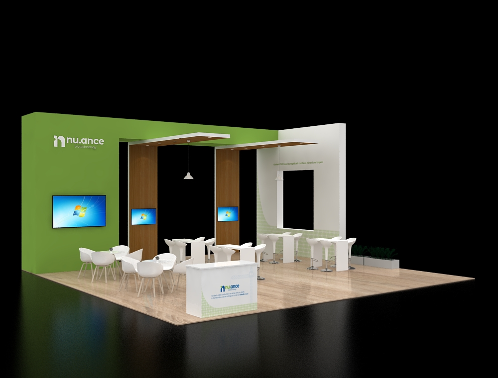 30x30 booth with illuminated reception area