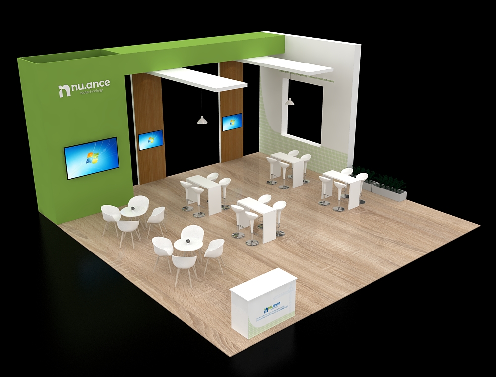 30x30 booth with illuminated reception area