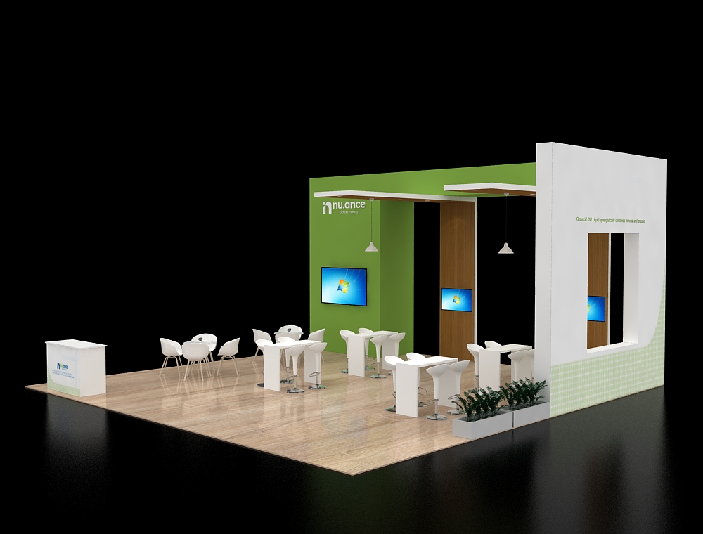 30x30 booth with illuminated reception area
