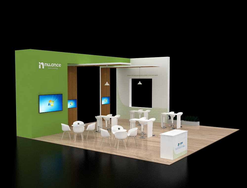30x30 booth with illuminated reception area