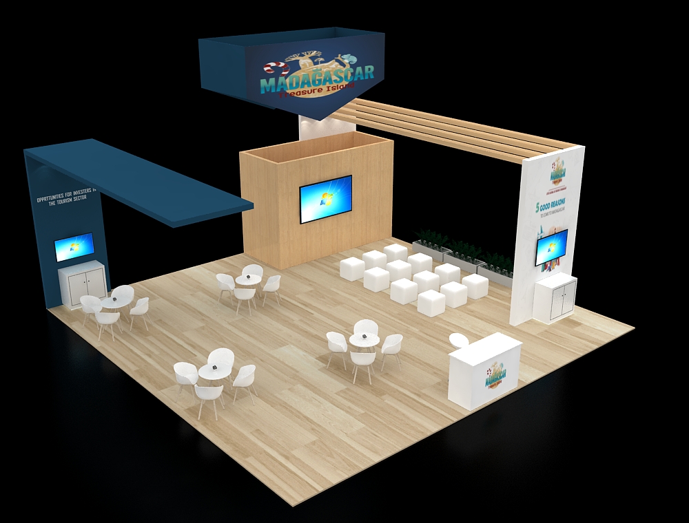 Modern 20x40 booth design with interactive zones