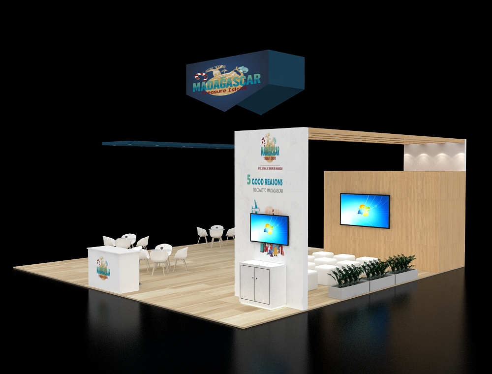 Modern 20x40 booth design with interactive zones