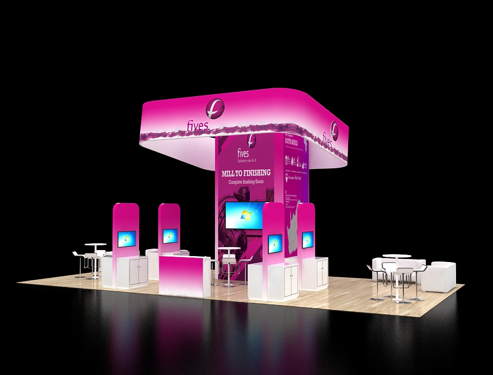Modern exhibit booth showcasing brand identity