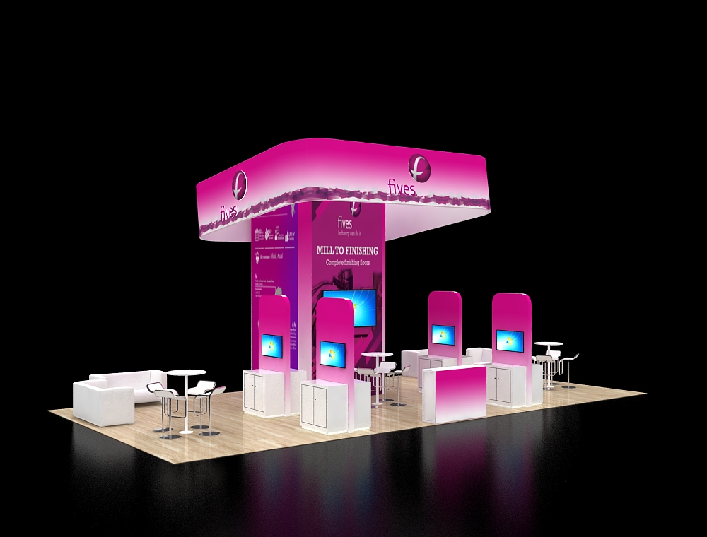 Modern exhibit booth showcasing brand identity