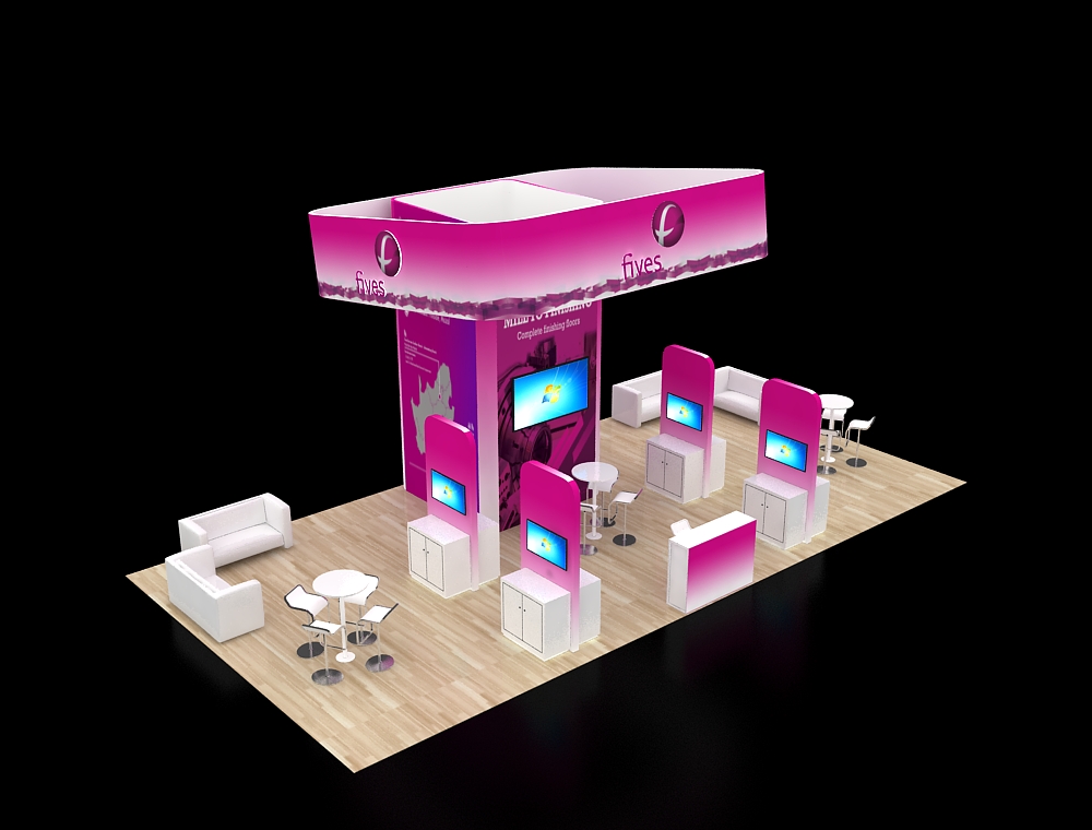 Modern exhibit booth showcasing brand identity