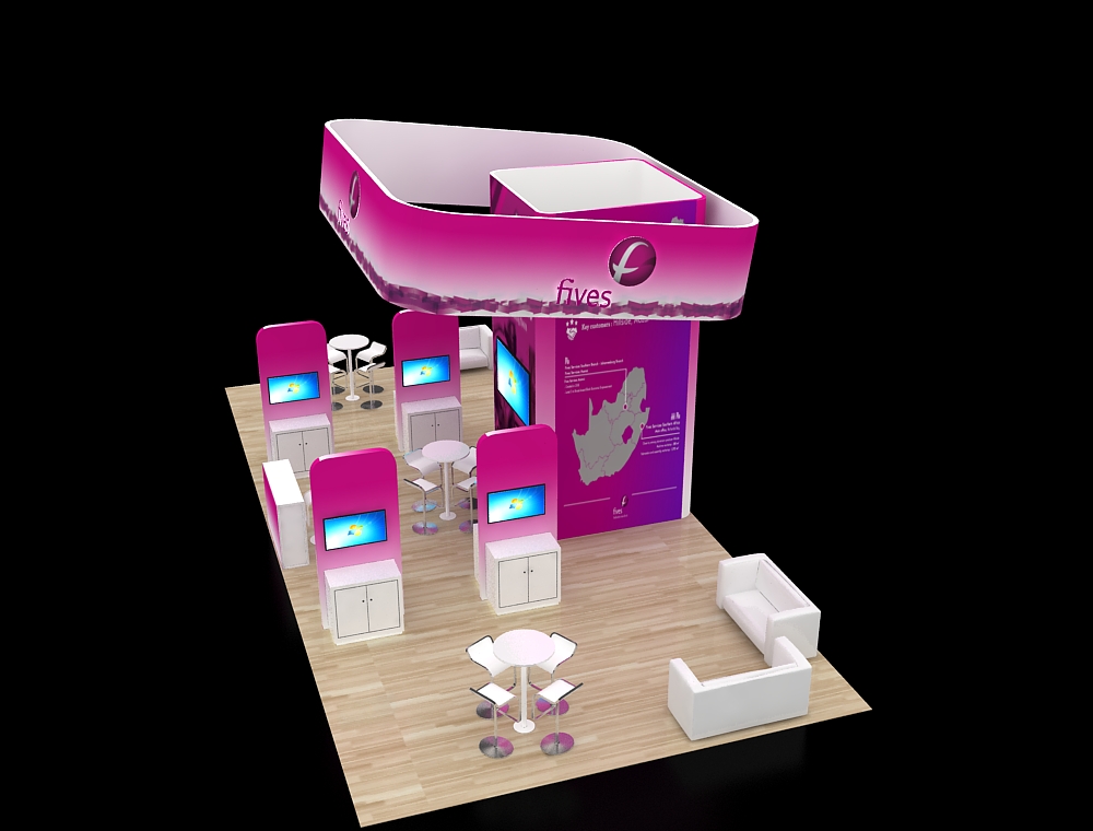 Modern exhibit booth showcasing brand identity