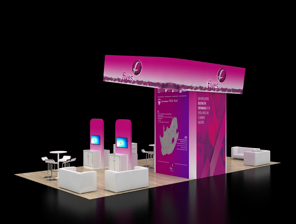 Modern exhibit booth showcasing brand identity