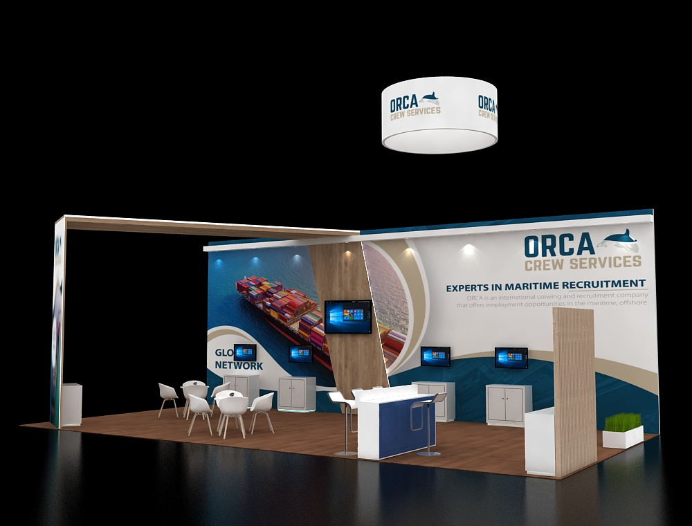 20x40 trade show booth with demo stations