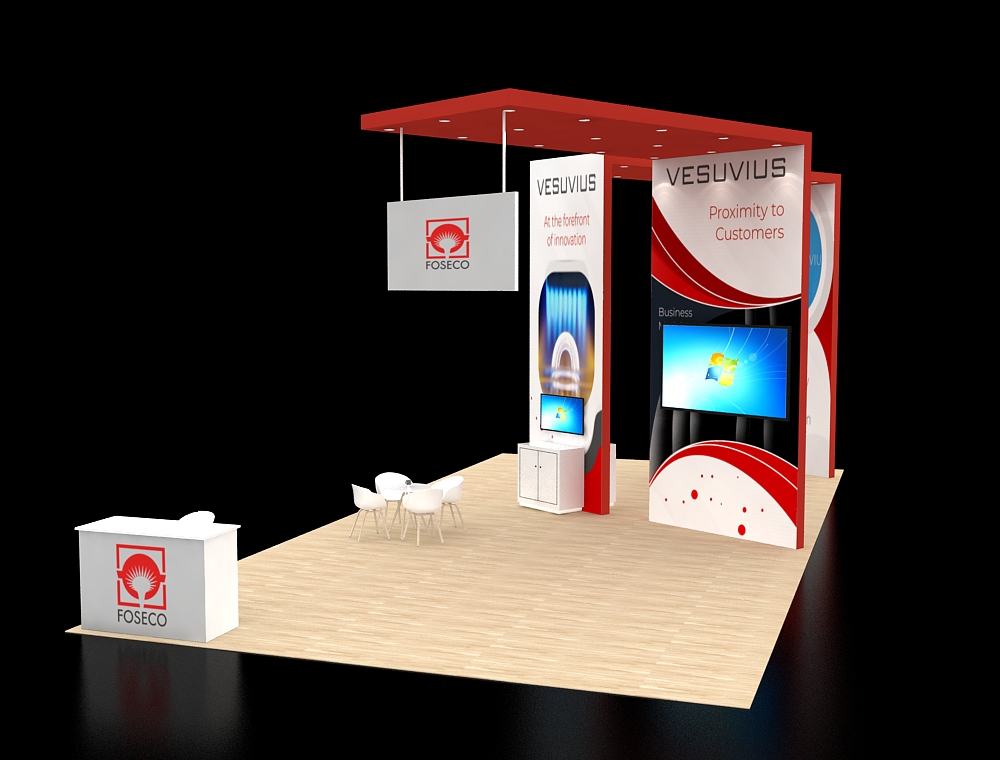 Spacious booth showcasing products and services