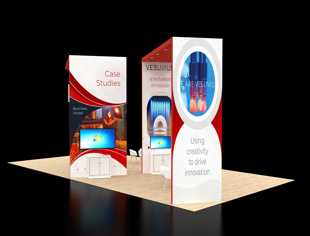 Spacious booth showcasing products and services