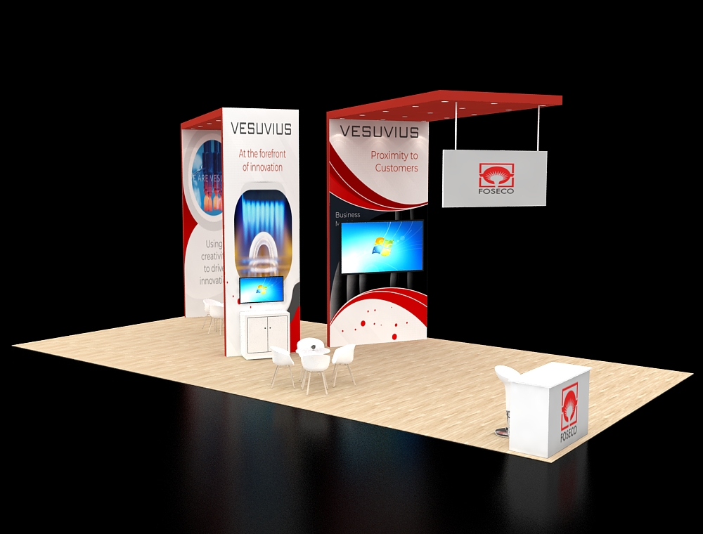 Spacious booth showcasing products and services