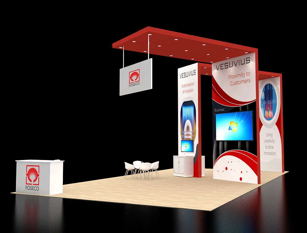 Spacious booth showcasing products and services