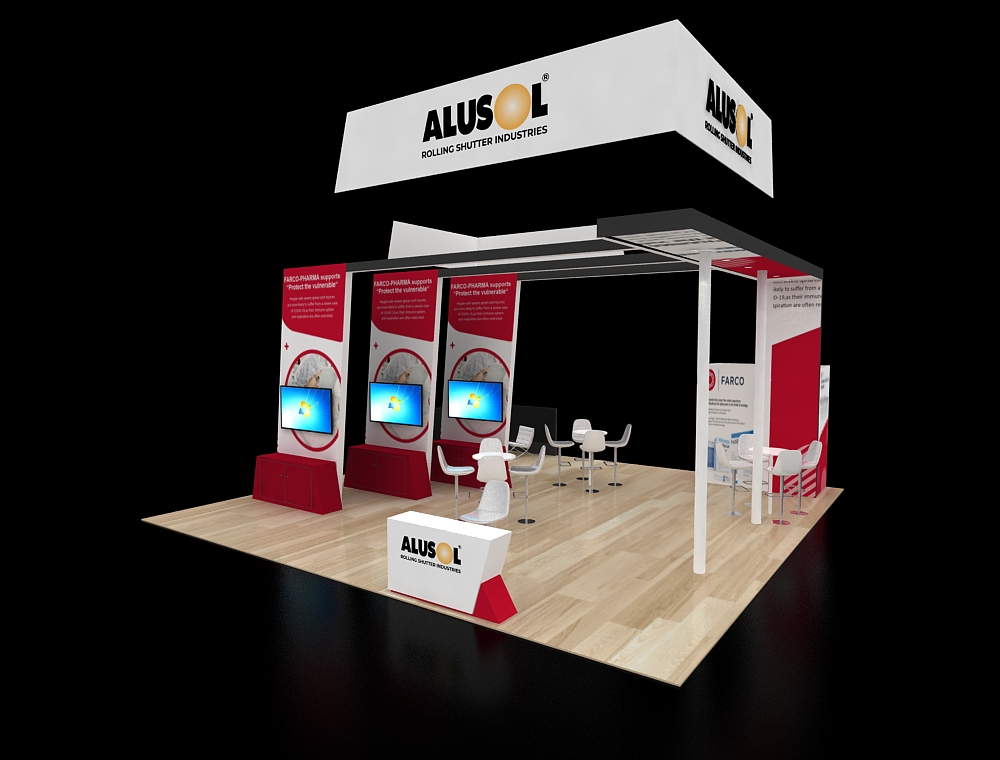 Exhibit booth 30x30 with open floor layout