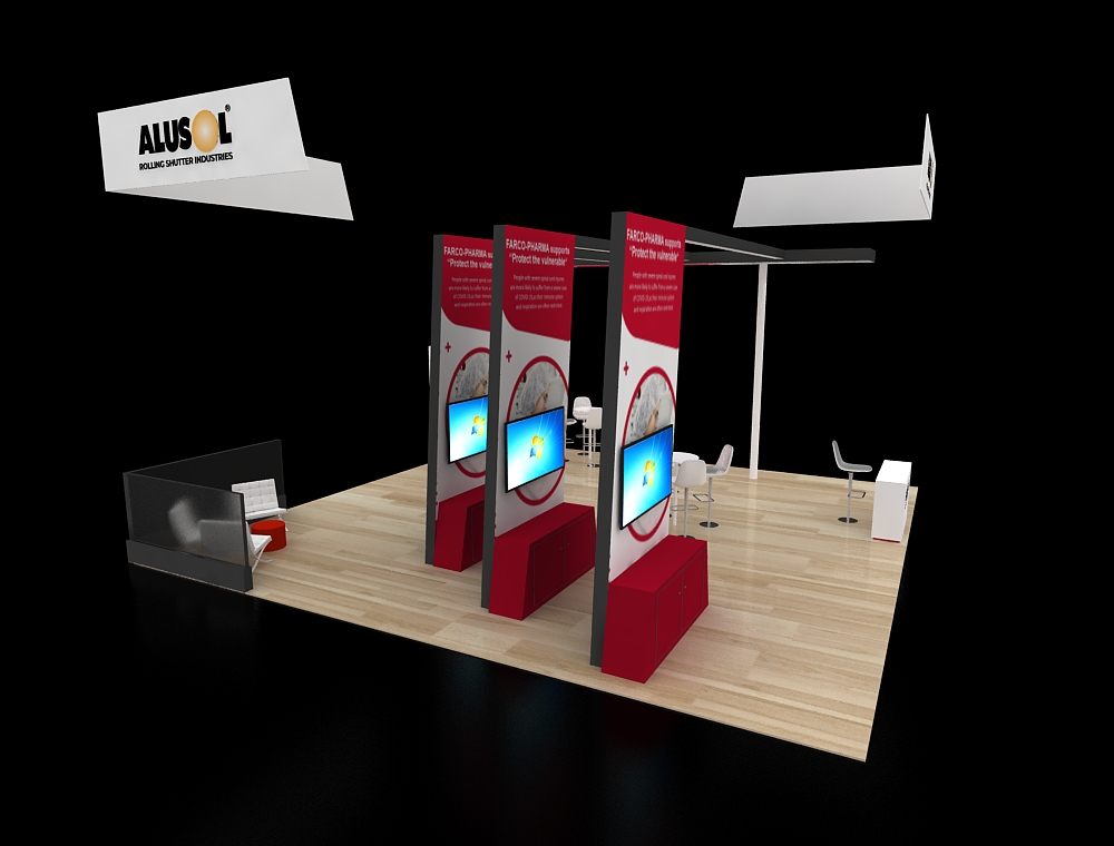 Exhibit booth 30x30 with open floor layout