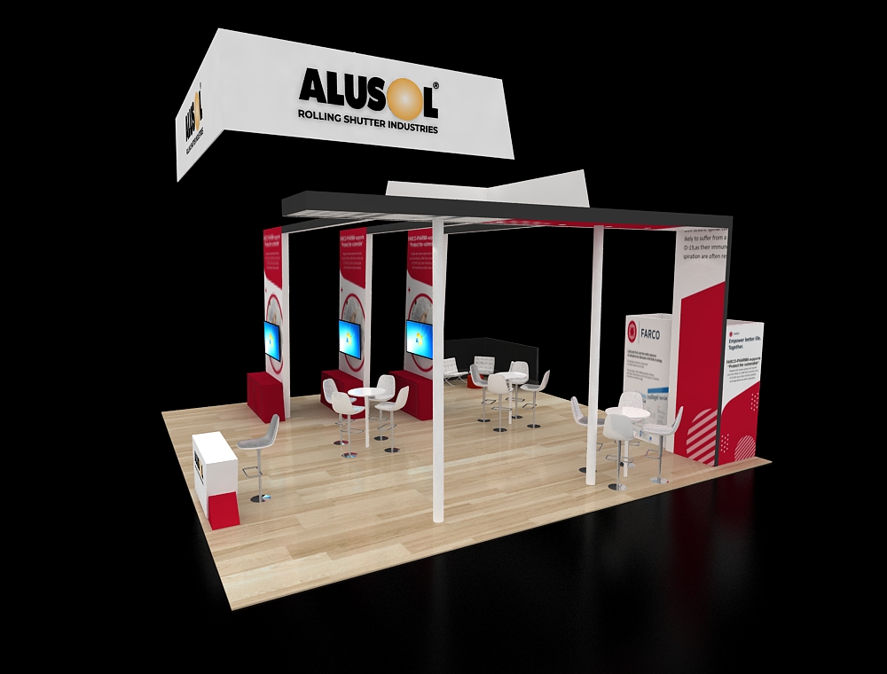 Exhibit booth 30x30 with open floor layout