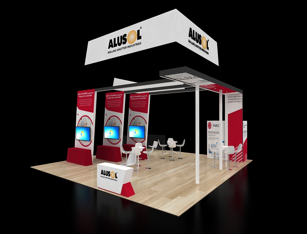 Exhibit booth 30x30 with open floor layout