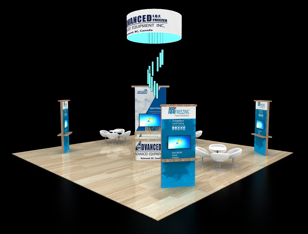 30x30 trade booth with LED header and lighting