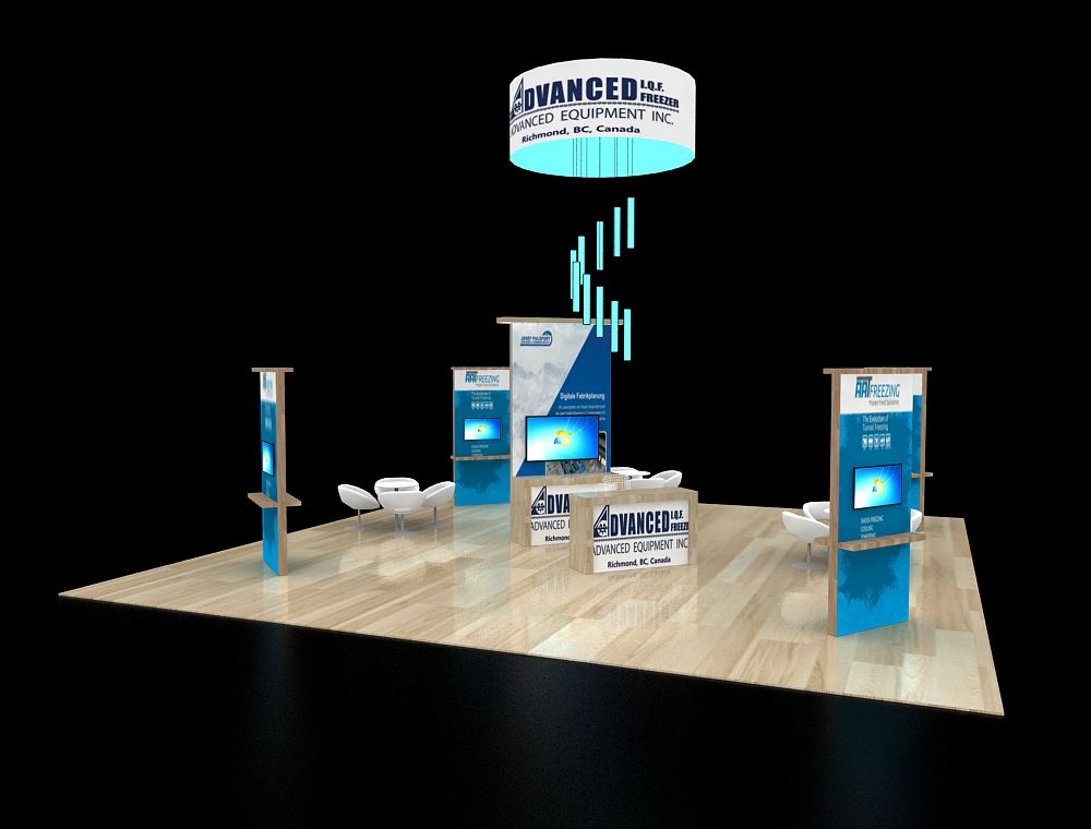30x30 trade booth with LED header and lighting