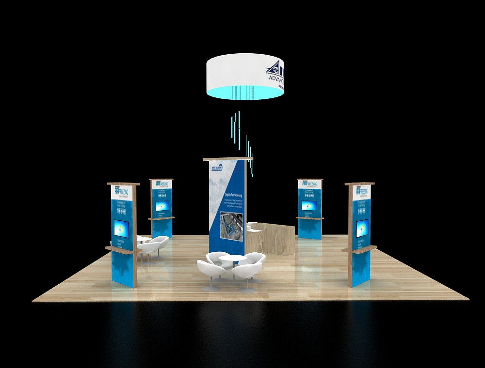 30x30 trade booth with LED header and lighting