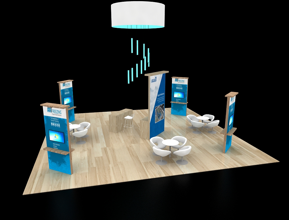 30x30 trade booth with LED header and lighting