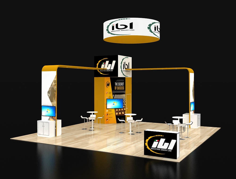 Custom booth with LED wall and counters