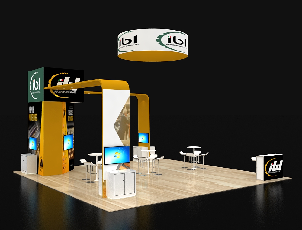 Custom booth with LED wall and counters