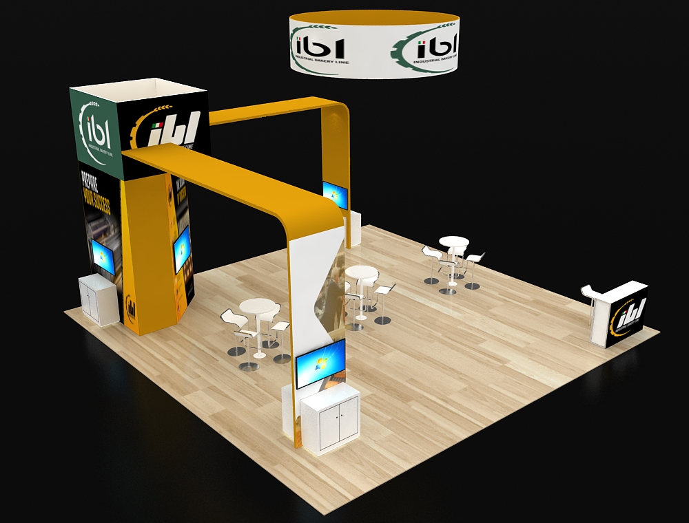 Custom booth with LED wall and counters