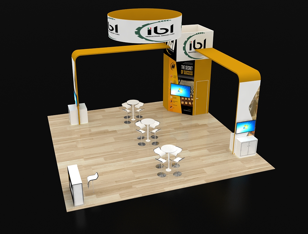 Custom booth with LED wall and counters